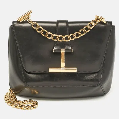 Pre-owned Tom Ford Black Leather Tara Chain Shoulder Bag