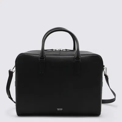 Tom Ford Black Leather Top Handle Bag In Purple