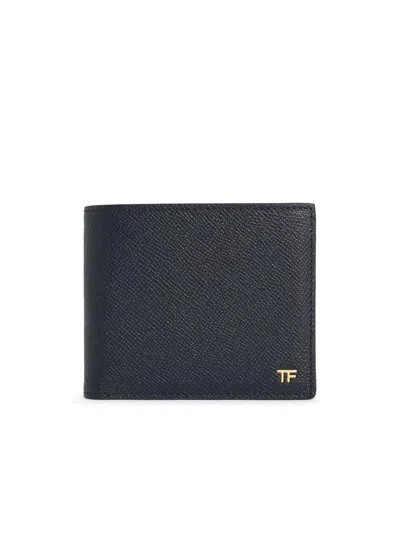 Tom Ford Black Leather Wallet In Blue
