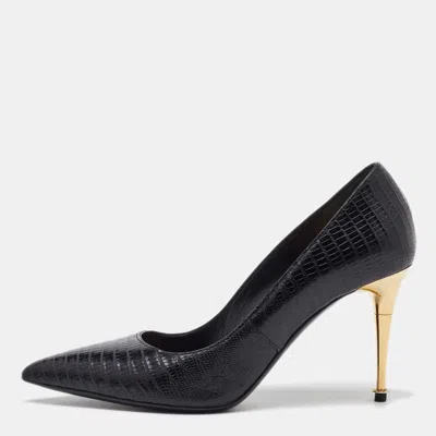 Pre-owned Tom Ford Black Lizard Leather Pointed Toe Pumps Size 37