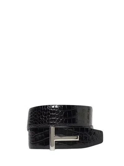 Tom Ford Leather Belt Adjustable Length Textured Finish In Black