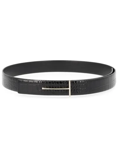 Tom Ford Black Logo Buckle Reversible Belt In Pink