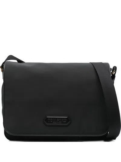 Tom Ford Black Logo Large Messenger Bag