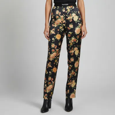 Pre-owned Tom Ford Black Logo Patch Floral Print Satin Hendrix Pj Pants M