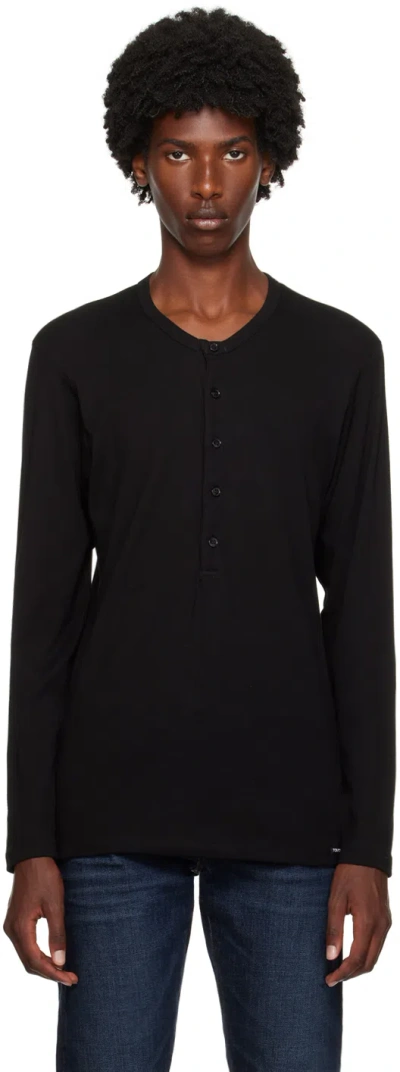 Tom Ford Black Logo Patch Long Sleeve Henley