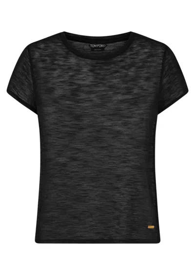 Tom Ford Women Slub Cotton Jersey Crewneck T-shirt In Black