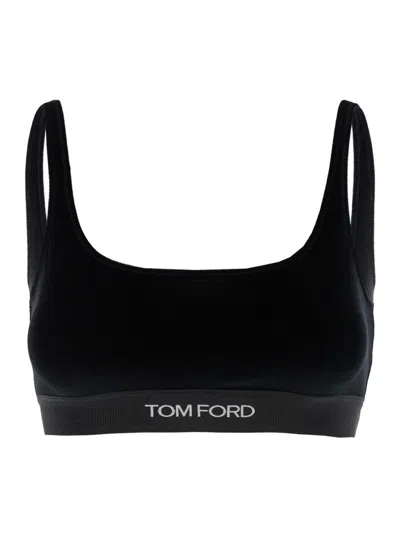 Tom Ford Black Logo Velvet Bralette