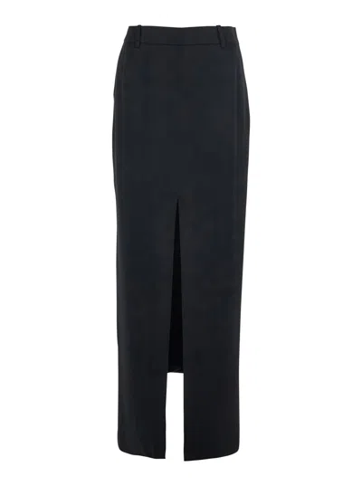 TOM FORD BLACK LONG SKIRT WITH CONCEALED SIDE ZIP CLOSURE AND SINGLE FRONT SLIT IN VISCOSE BLEND WOMAN