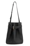 Tom Ford Black Medium Bucket Bag With Adjustable Shoulder Strap And Buckle Closure In Grained Leather Woman In Black