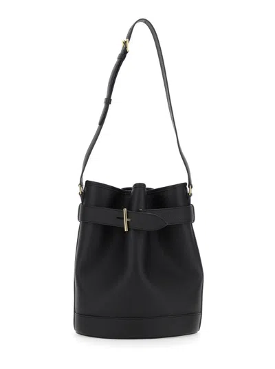 Tom Ford Black Medium Bucket Bag With Adjustable Shoulder Strap And Buckle Closure