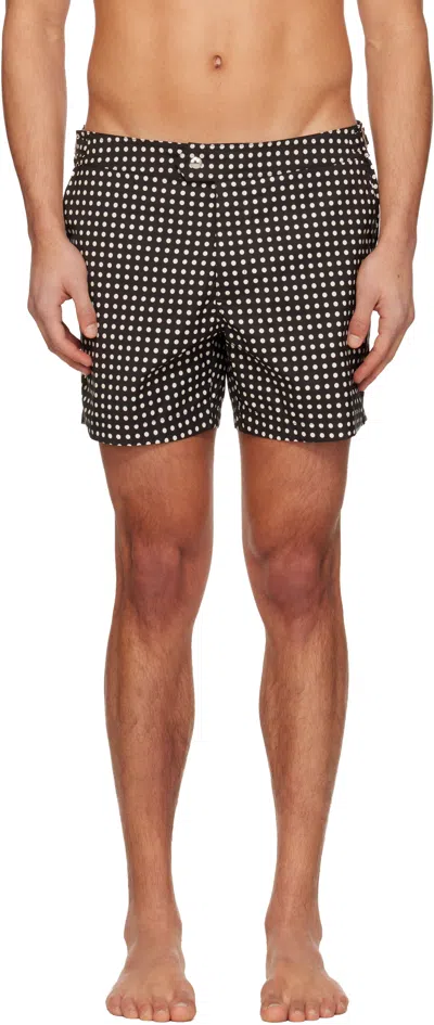 Tom Ford Mens Black White Regular-fit Graphic-pattern Woven Swim Shorts