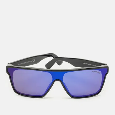 Pre-owned Tom Ford Black Mirrored Tf709 Whyat Shield Sunglasses