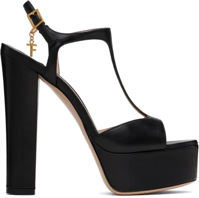 Tom Ford Black Nappa Leather Lux Heeled Sandals In 1n001 Black