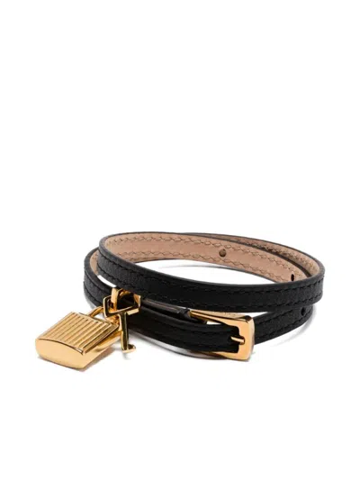Tom Ford Padlock Leather Bracelet Accessories In Black