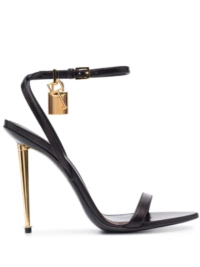 TOM FORD BLACK PADLOCK POINTY NAKED 105 LEATHER SANDALS,W2272LKD002G19599014