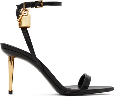 Tom Ford Black Padlock Pointed Naked Heeled Sandals In 1n001 Black
