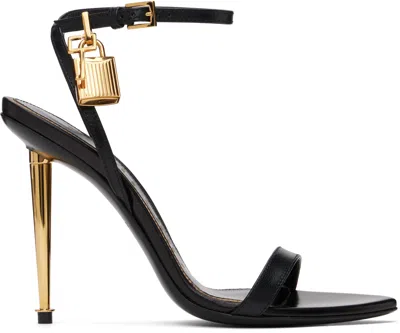 TOM FORD BLACK PADLOCK POINTY NAKED HEELED SANDALS