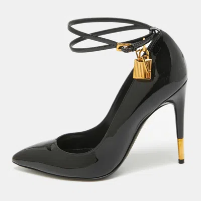 Pre-owned Tom Ford Black Patent Padlock Ankle Strap Pumps Size 39.5
