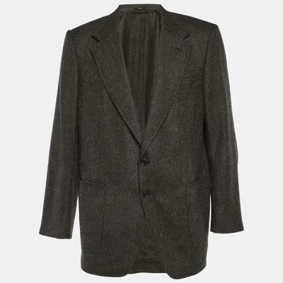Pre-owned Tom Ford Black Patterned Wool Suede Patch Detail Shelton Blazer 4xl