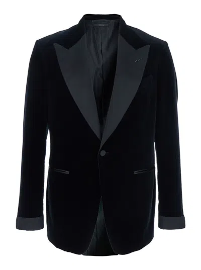 TOM FORD BLACK PEAK LAPEL VELVET BLAZER
