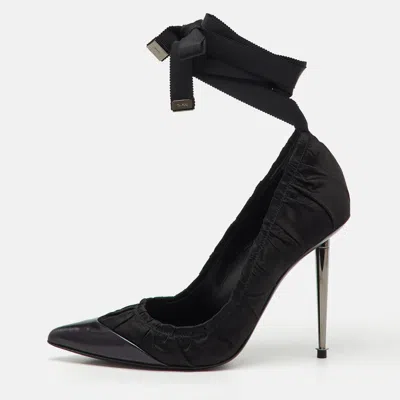 Pre-owned Tom Ford Black Pleated Fabric And Leather Ankle Tie Pumps Size 36