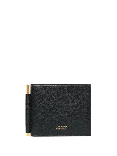Tom Ford Soft Grain Leather T Line Money Clip Wallet In Black