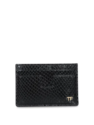 Tom Ford Snake-effect Leather Cardholder In Black