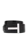 Tom Ford Reversible Crocodile Effect Belt With Metallic Buckle In Black