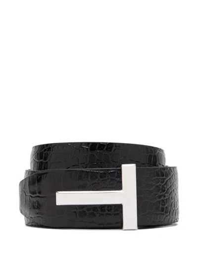 TOM FORD Black python-effect leather belt TOM FORD