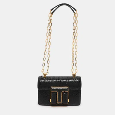 Pre-owned Tom Ford Black Python Embossed Leather T-clasp Shoulder Bag