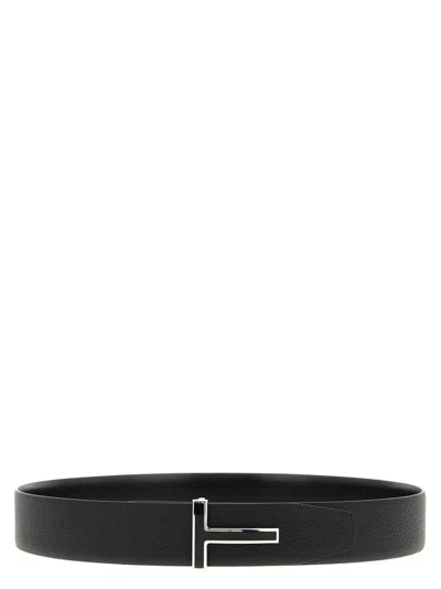 Tom Ford Black Reversible Buckle Textured Belt