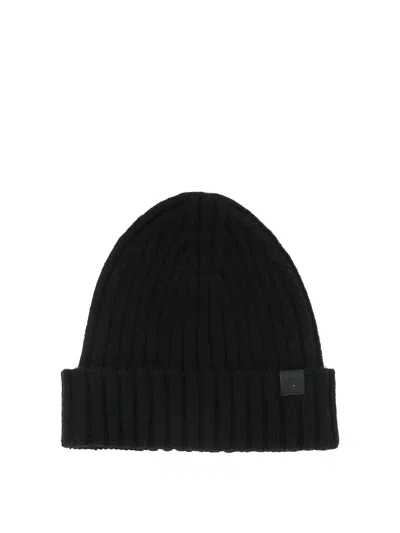 Tom Ford Black Ribbed Beanie With Logo Patch For Men