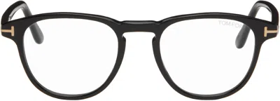 Tom Ford Black Round Glasses In 001 Shiny Black