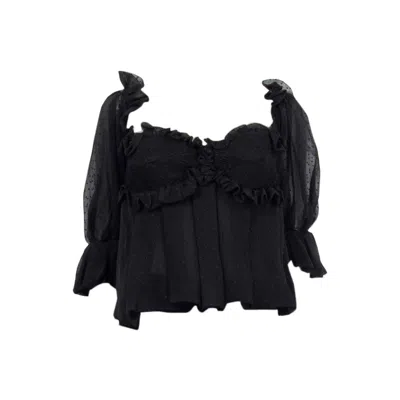 Pre-owned Tom Ford Black Ruched Bustier Half Sleeve Blouse Shirt S