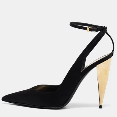 Pre-owned Tom Ford Black Satin Blade Slingback Pumps Size 39.5