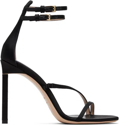 Tom Ford Black Satin T Ankle Strap Sandals
