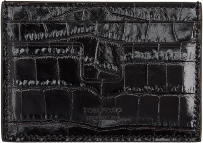 Tom Ford Black Shiny Croc 't Line' Money Clip Card Holder