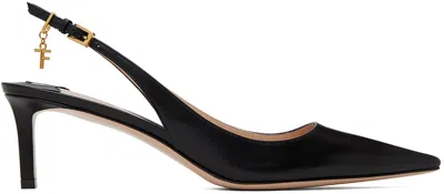 Tom Ford Black Shiny Leather Angelina Heels In 1n001 Black