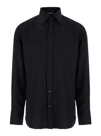 Tom Ford Black Shirt With Classic Collar In Tech Fabric Man