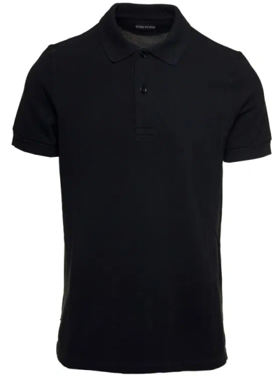 TOM FORD BLACK SHORT-SLEEVES POLO IN COTTON PIQUET JERSEY