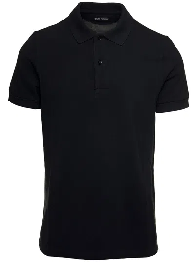 TOM FORD TOM FORD BLACK SHORT-SLEEVES POLO IN COTTON PIQUET JERSEY MAN