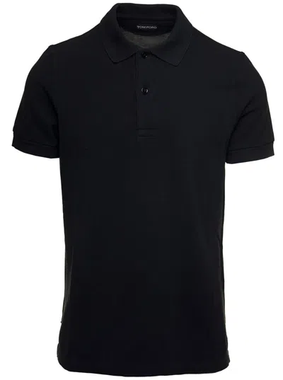 TOM FORD BLACK SHORT-SLEEVES POLO IN COTTON PIQUET JERSEY MAN