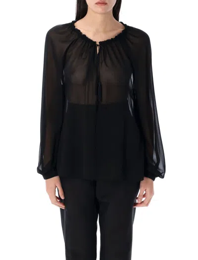 TOM FORD BLACK SILK BLOUSE WITH DRAWSTRING