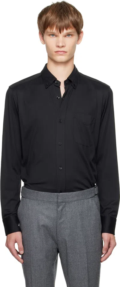 Tom Ford Black Silk Cotton Blend Button Down Shirt In Multi