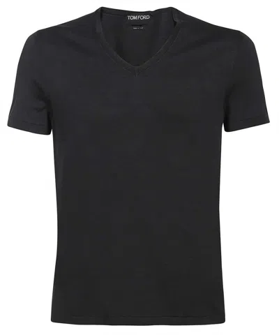 Tom Ford Black Silk-cotton Blend V-neck T-shirt For Men Fw22