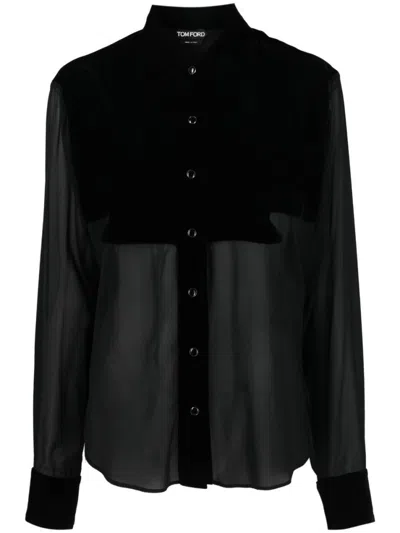TOM FORD BLACK SILK GEORGETTE SHIRT