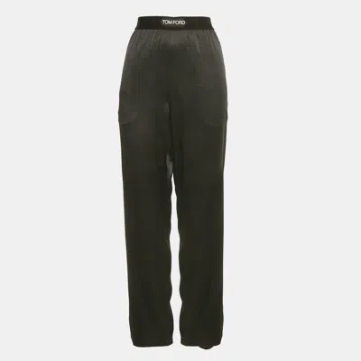 Pre-owned Tom Ford Black Silk Logo Waist Band Pajama Pants S