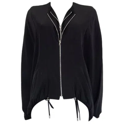 Pre-owned Tom Ford Black Silk Oversized Double Zip Poncho Jacket 36 Xxs