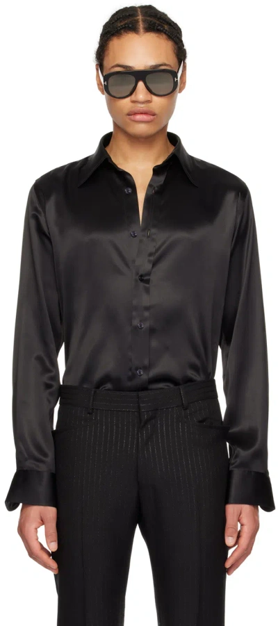 Tom Ford Slim-fit Silk-satin Shirt In Black