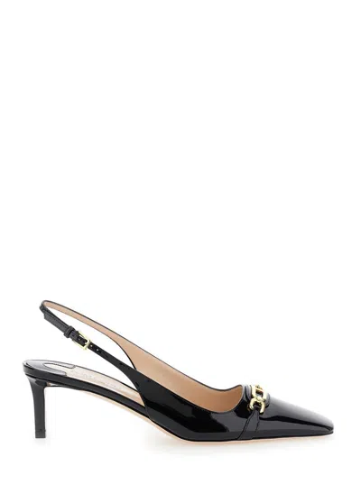 Tom Ford Black Slingback Pumps With T Logo Detail In Patent Leather Woman